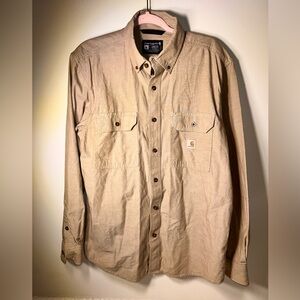 Carhartt Men’s Loose Fit Midweight Chambray Button Down Shirt Dark Tan. Sz M